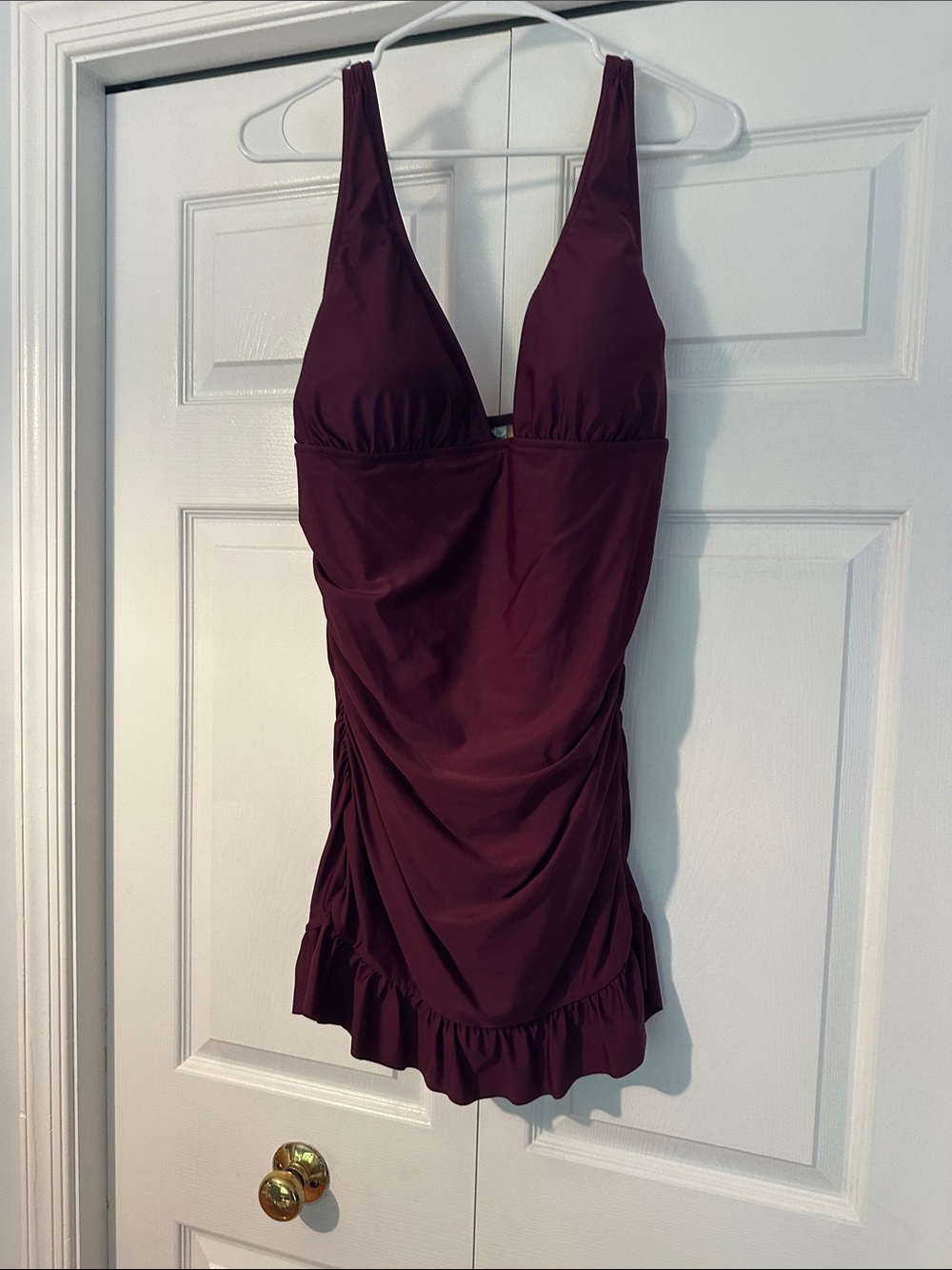 J. Crew Plum V-Neck Ruffle Hem One-Piece Swimsuit